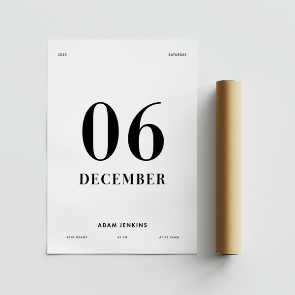 Timeless Born This Day Impression murale personnalisée en noir et blanc pour chambre d'enfant