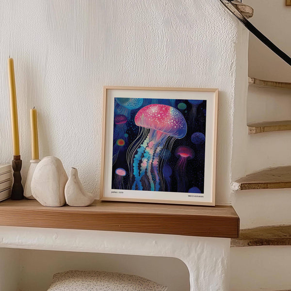 Décoration murale éthérée représentant une méduse avec des points détaillés pour une décoration moderne