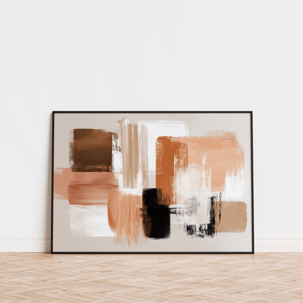 Décoration murale en terre cuite et crème avec des tons orange et marron terreux, pour décorer les murs d'un studio