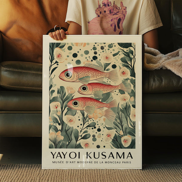 Botanical Fish Artwork Prints with ocean creatures and nature textures.