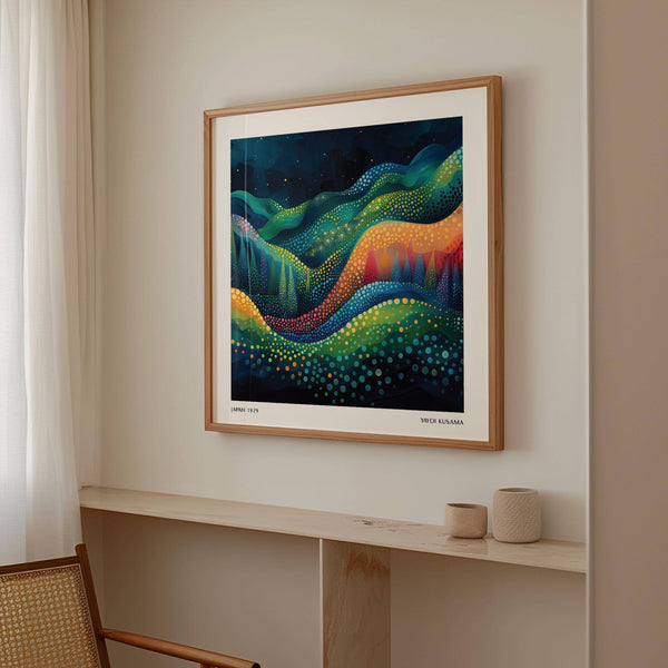 Une décoration murale éthérée aux couleurs vives et aux formes oniriques