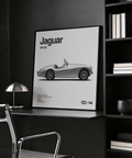 Impression artistique Jaguar XK120 pour bureau moderne, couleurs noir et blanc, poster