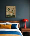 Reading Astronaut Poster in green, beige, orange, for bedroom wall decor