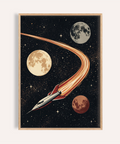 Space Themed Wall Art in Red, Beige, White, and Black for living room poster
