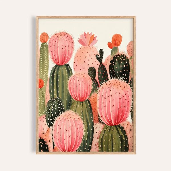 Imprimé cactus rose avec vert et orange pour affiche de salon