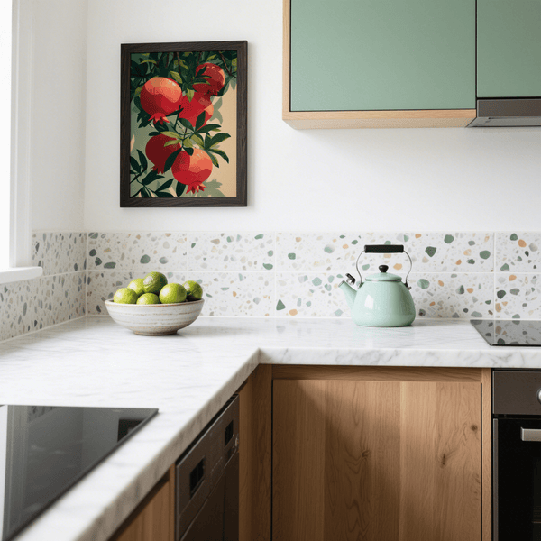 Impression artistique « Grenade » avec couleur rouge primaire, option d'impression artistique pour la cuisine