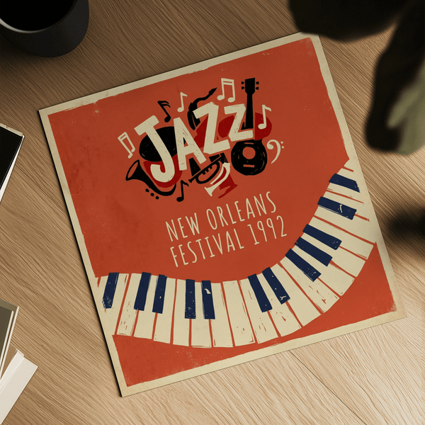 Impression artistique jazz représentant une scène de festival en rouge pour décorer les murs d'une chambre à coucher