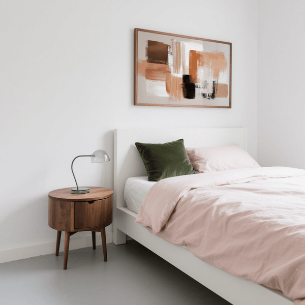 Décoration murale en terre cuite et crème aux teintes brunes et orangées pour la chambre à coucher