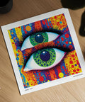 Pop art abstrait coloré sur le thème des yeux, idéal pour une décoration intérieure éclectique.