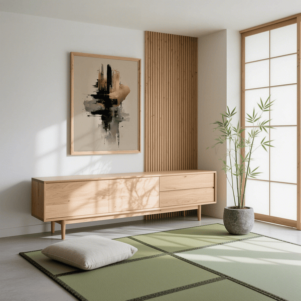 Affiche dorée et noire avec motif abstrait texturé en doré, noir et beige pour les couloirs