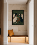 Impression artistique Cat Poker avec des chats marron et verts, idéale pour une affiche de salon