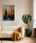 Art urbain contemporain mural aux couleurs orange, gris et noir pour bureau