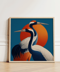 Grand poster mural représentant des oiseaux, orange et bleu, pour espace de travail