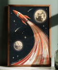 Rocket Ship Wall Art wall art print for boys room featuring retro ship