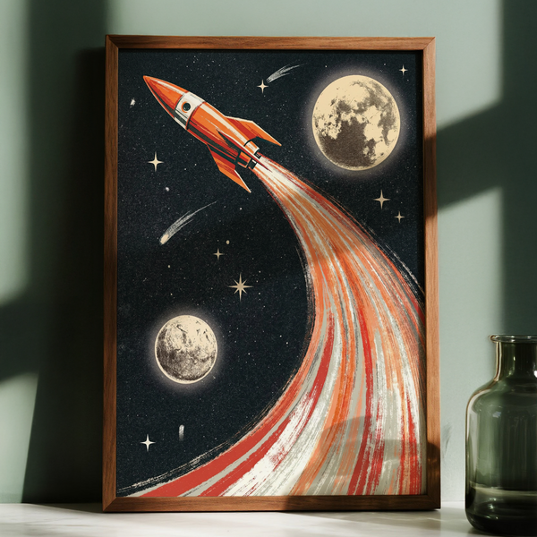Rocket Ship Wall Art wall art print for boys room featuring retro ship