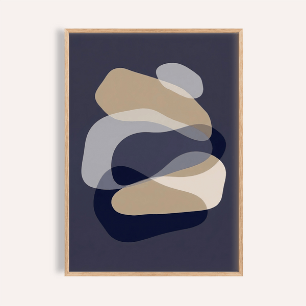 art abstrait formes bleu beige blanc gris salon impression murale