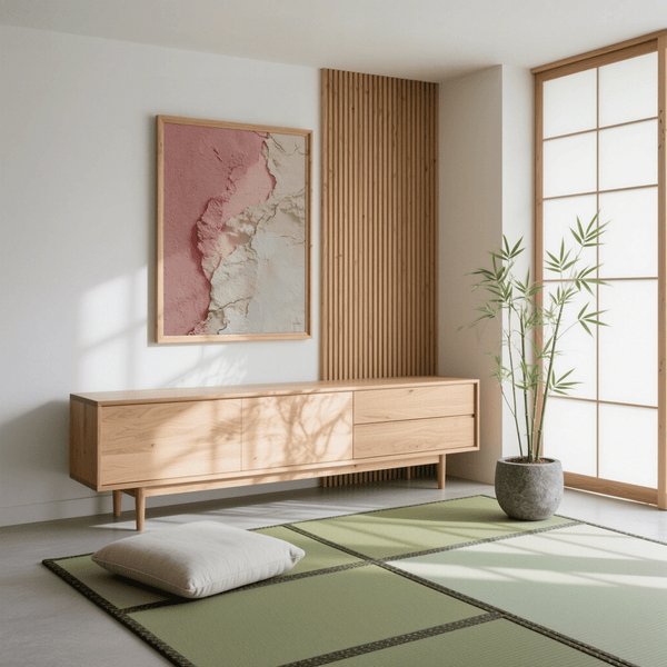 Imprimé abstrait minimaliste rose pour couloir avec rose et beige