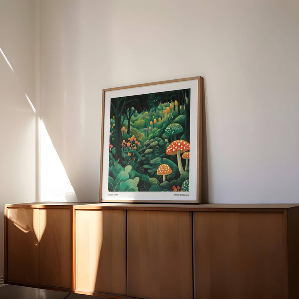 Décoration murale unique représentant une forêt enchantée avec des éléments abstraits