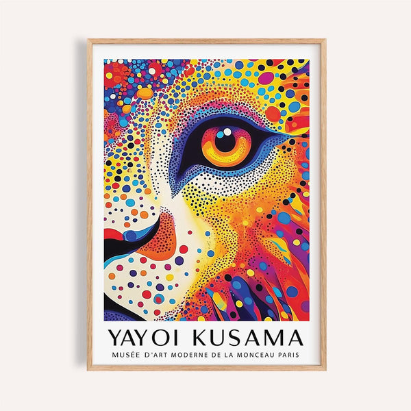 Poster animalier représentant un lion coloré, idéal pour une décoration intérieure audacieuse et artistique.