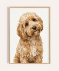 Impression Cockapoo brun clair en beige et blanc pour décoration murale de salon