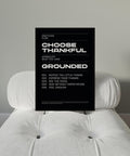 Impression artistique inspirante avec le message « Choose Thankful » (Choisissez la gratitude) et une mise en page minimaliste.
