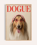 Impression artistique Rough Collie Dogue aux couleurs marron, beige, rouge et rose pour un salon moderne
