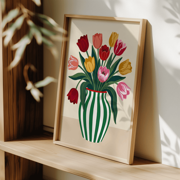 Poster mural Tulip Art Print avec des tulipes roses pour décorer votre couloir
