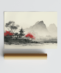 Impression artistique chinoise sur le thème de l'Asie orientale, tons gris, arbres rouges, pour salle à manger