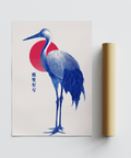 Impression artistique Blue Crane en rouge et bleu, décoration murale moderne pour cuisine
