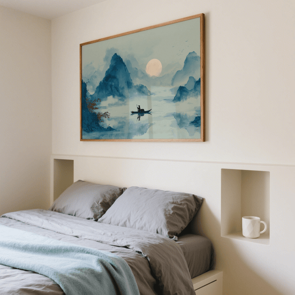 Impression murale Zen avec accents rouges et détails noirs pour une salle de méditation