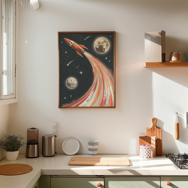 Rocket Ship Wall Art design for children's bedroom with stars and rocket