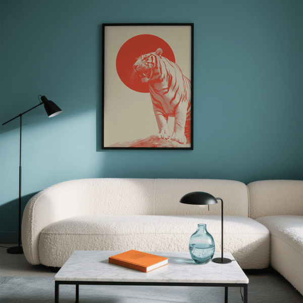 Décoration murale Bold Tiger, imprimé animalier beige et rouge pour salle d'étude