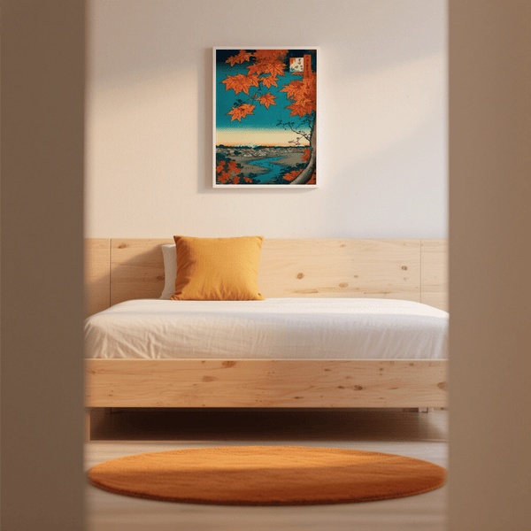 Impression artistique japonaise représentant un paysage détaillé pour une affiche d'entrée