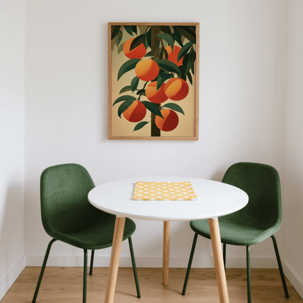 Impression artistique Orange Tree utilisant le vert et l'orange, idéale pour décorer un couloir