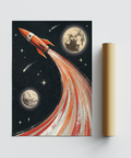 Rocket Ship Wall Art poster with vintage space theme for office