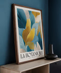 Affiche botanique moderne, décoration murale luxueuse en or et bleu