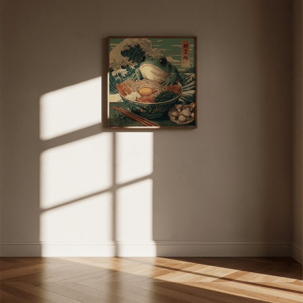 Décoration Frog Ramen en bleu, gris et vert pour le salon