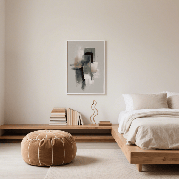 Poster mural moderne neutre Wabi Sabi avec vert et beige pour chambre à coucher