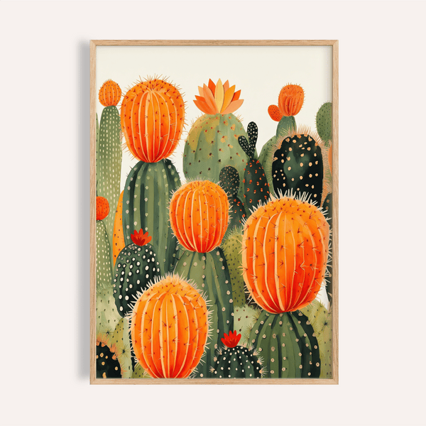 Grande décoration murale Cactus en vert et orange pour poster de salon