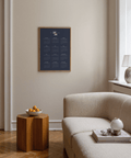 Calendrier mural minimaliste bleu et blanc pour salon moderne