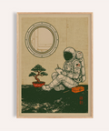 Space Astronaut Art Print with Green, Beige, and Orange for study wall art