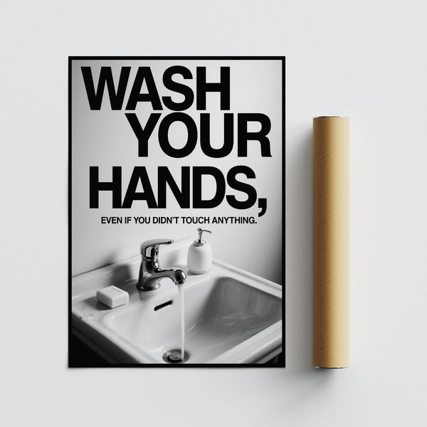 Art mural graphique pour toilettes avec message sanitaire.