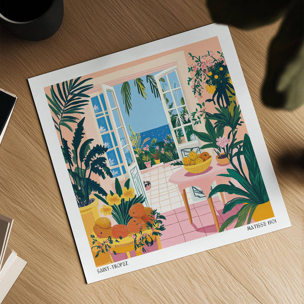 Art mural côtier expressif représentant une terrasse et la mer pour une décoration intérieure artistique