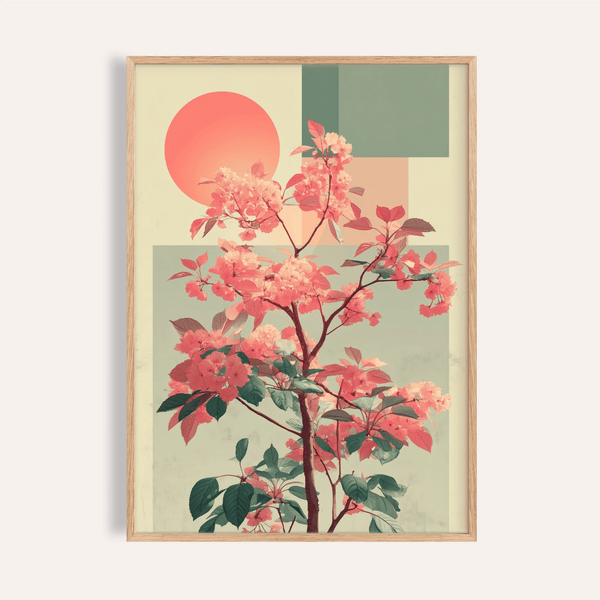 Imprimé floral abstrait rose, vert et beige pour décorer les murs de votre salon