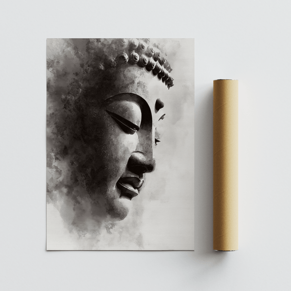 Impression murale Bouddha noir et blanc, noir et gris neutres, entrée
