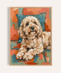 Impression Cockapoo dans les tons beige et orange pour décorer les murs de votre salon