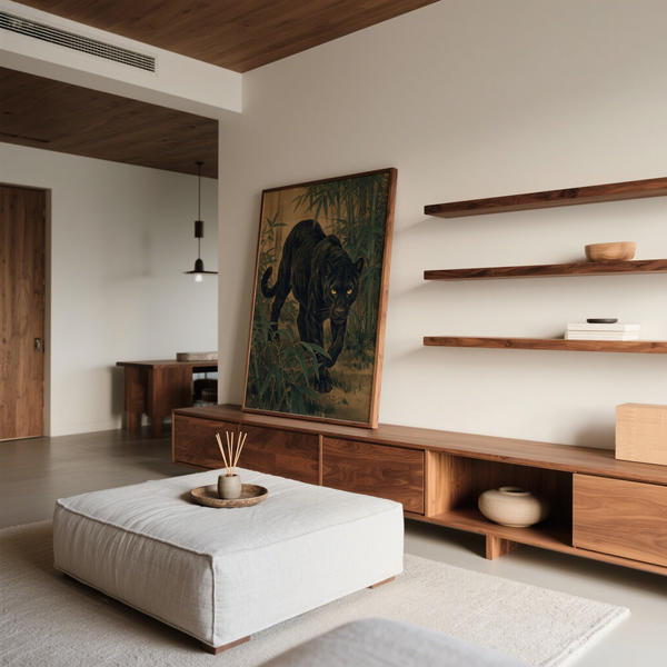 Bamboo Jungle Print wall art featuring green bamboo in office decor