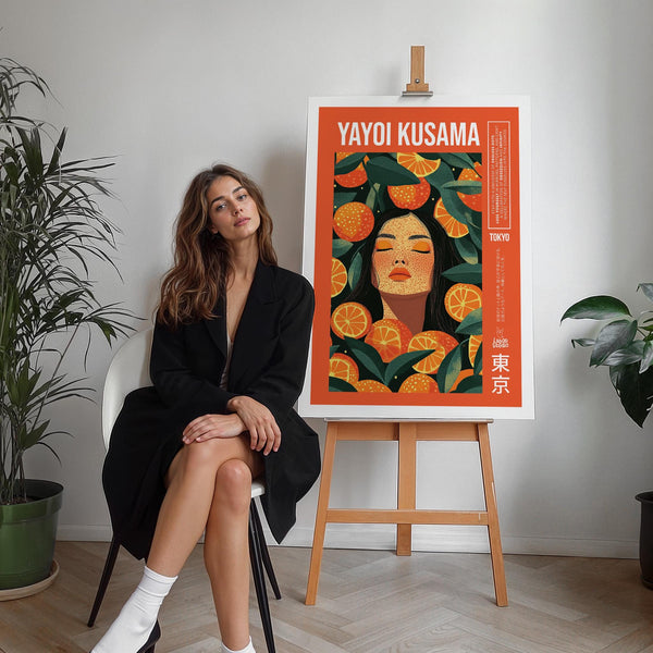 Décoration murale sympa pour cuisines avec des tranches d'orange et des feuilles vert foncé.