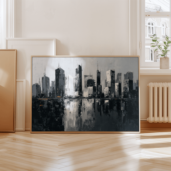 Impression murale City Skylines en gris et blanc pour décorer votre couloir