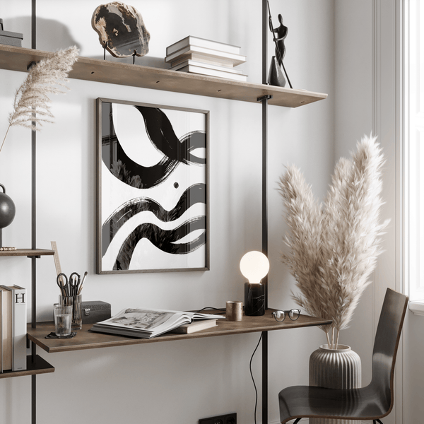 black and white paintings abstract in Black, White tones, perfect for minimalist lounge